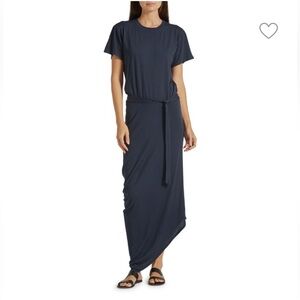 NWT Joie Short Sleeve Asymmetric Vista Midi/Maxi Jersey Dress in Midnight Blue